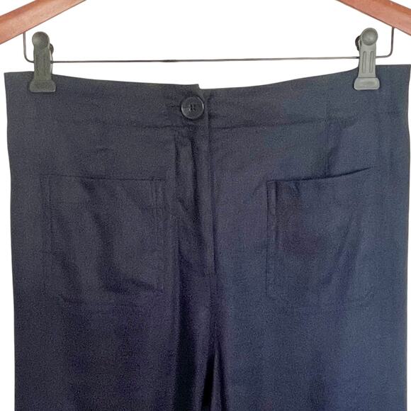 Elie TAHARI Navy Linen Blend Wide Leg Pants Size 4 Career Wear Staple Wardrobe - Picture 2 of 7